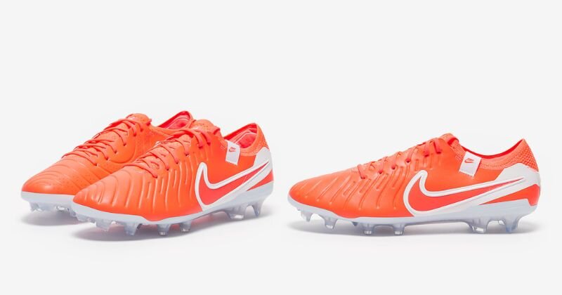 nike tiempo football boots in white and orange