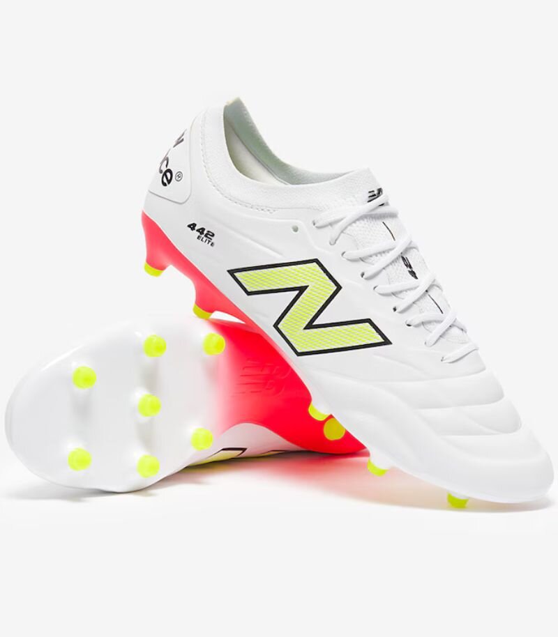 new balance 442 v2 football boots in white with orange and yellow details