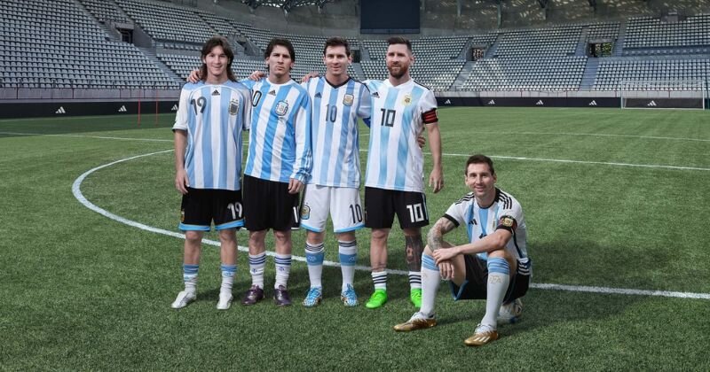 lionel messi at different ages in Argentina kit