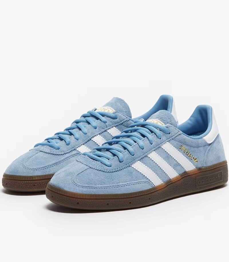 adidas spezials in light blue with white stripes and details